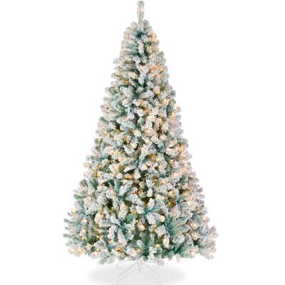 Pre-Lit Sage Green Flocked Artificial Christmas Tree w/ White Lights