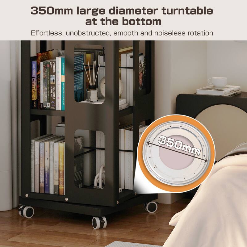Grey 4-Tier Rotating Bookshelf Heavy Duty Steel Storage Shelf for Home Office Study Room - 16.54" x 16.54" x 54.72"