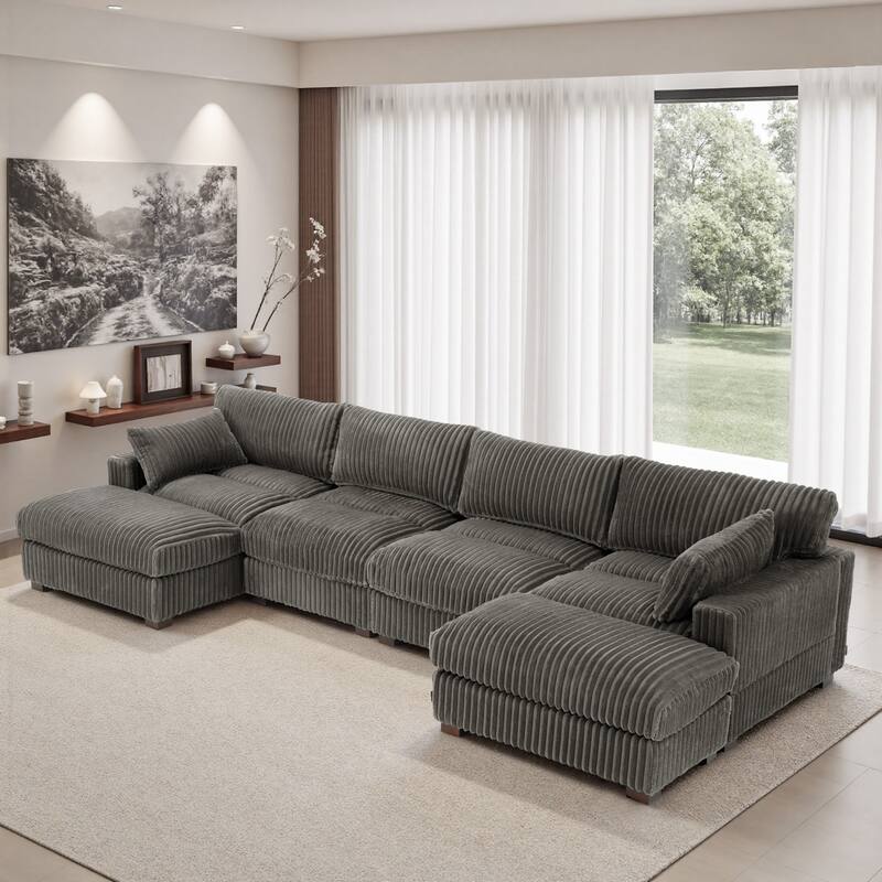 Modren Plush Oversized Modular Sectional Sofa Set with Chaise&Ottoman.