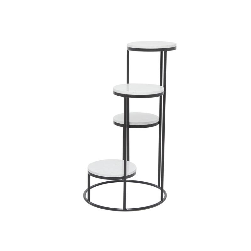 Marble 4 Tier Indoor Plantstand with Black Base - White - Roche River Decor