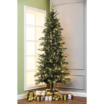 7Ft Pre-Lit LED Artificial Slim Fir Christmas Tree with Metal Stand