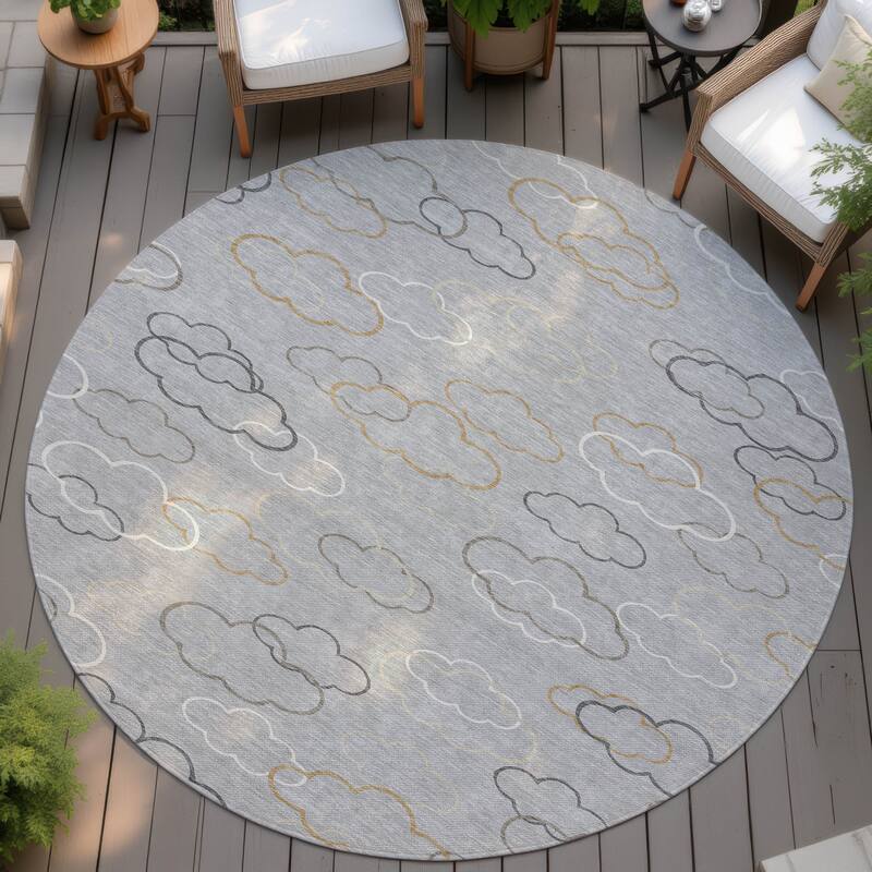 Machine Washable Indoor/ Outdoor Modern Clouds Chantille Rug - Silver - 8' x 8'