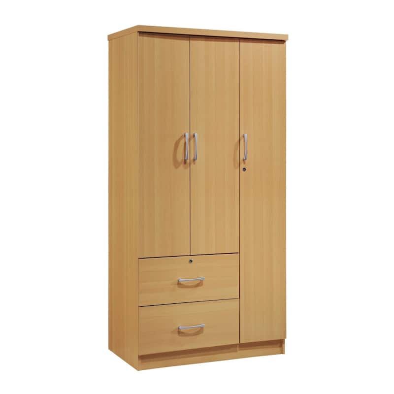 72" Beech 2 Drawers and 3 Shelves with 3 Doors Armoire
