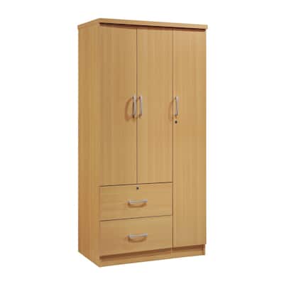 72" Beech 2 Drawers and 3 Shelves with 3 Doors Armoire