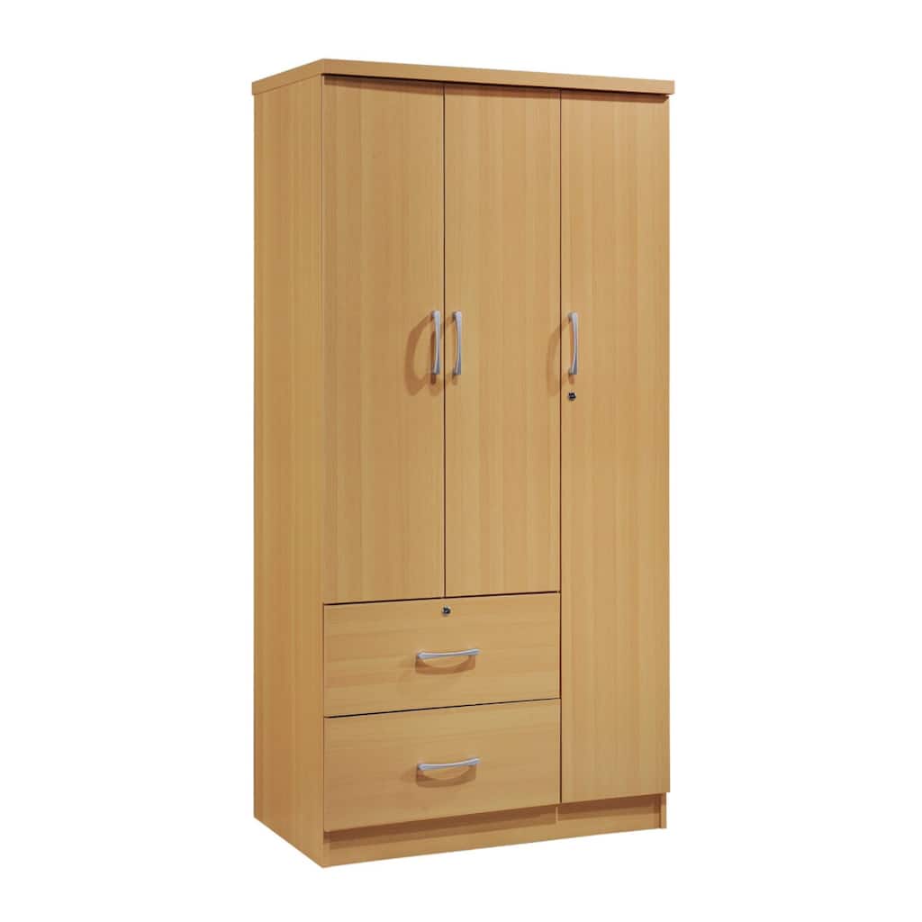 72" Beech 2 Drawers and 3 Shelves with 3 Doors Armoire