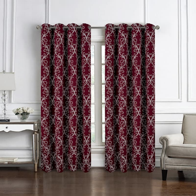 Kimber Embroidered Privacy Window Curtain Panel 84" or 90" - 54" x 90" - Burgundy