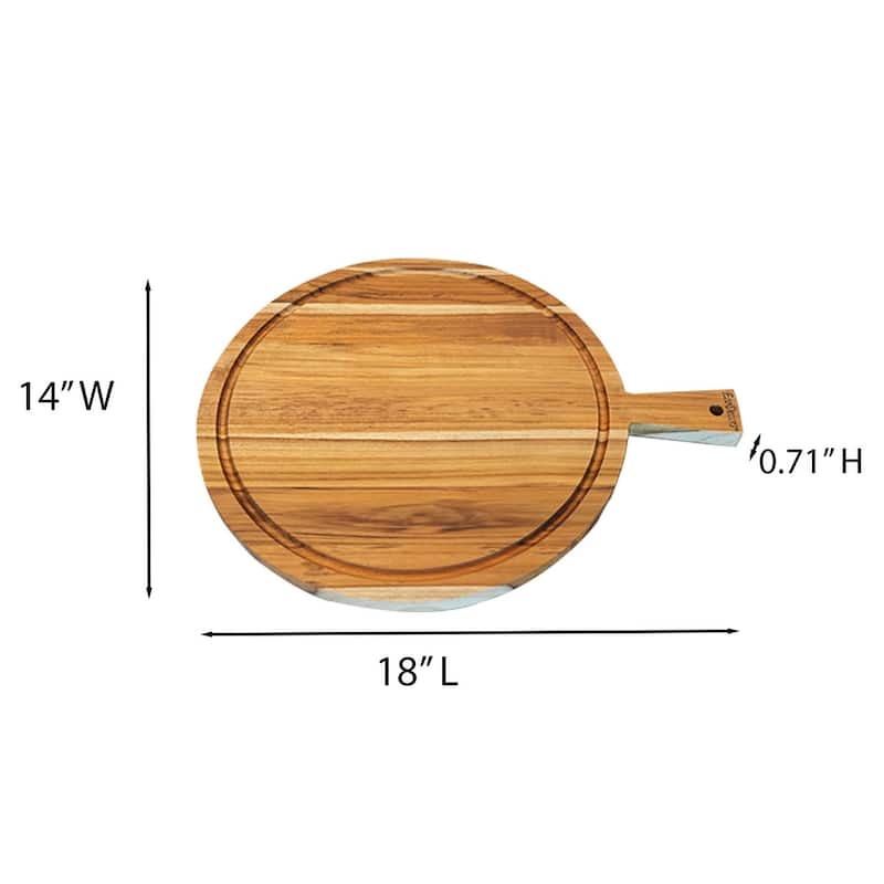 EcoDecors 18" Round Teak Cutting Board with Handle, 100% FSC Certified Solid Wood, Carving Board for Kitchen, Edge Grain