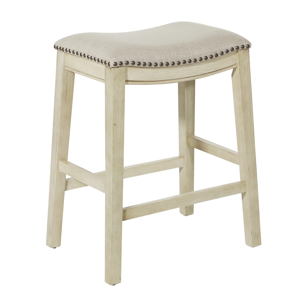 Office Star Products Metro Antique White and Beige Upholstered 24-inch Saddle Bar Stool (Set of 2)
