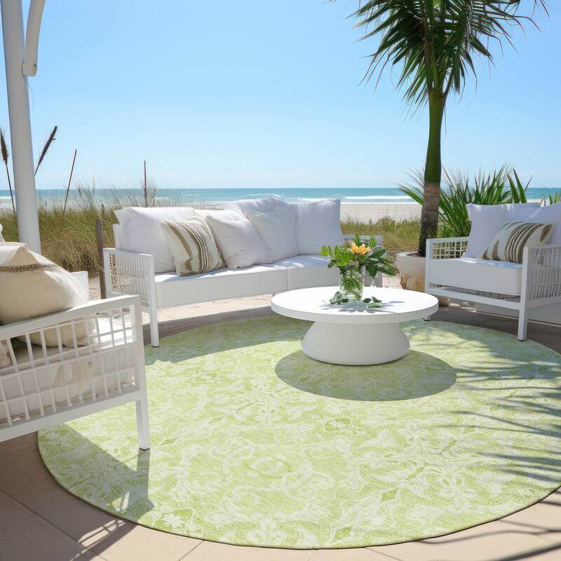 Machine Washable Indoor/ Outdoor Chantille Traditional Medallions Rug - Aloe - 8' x 8'