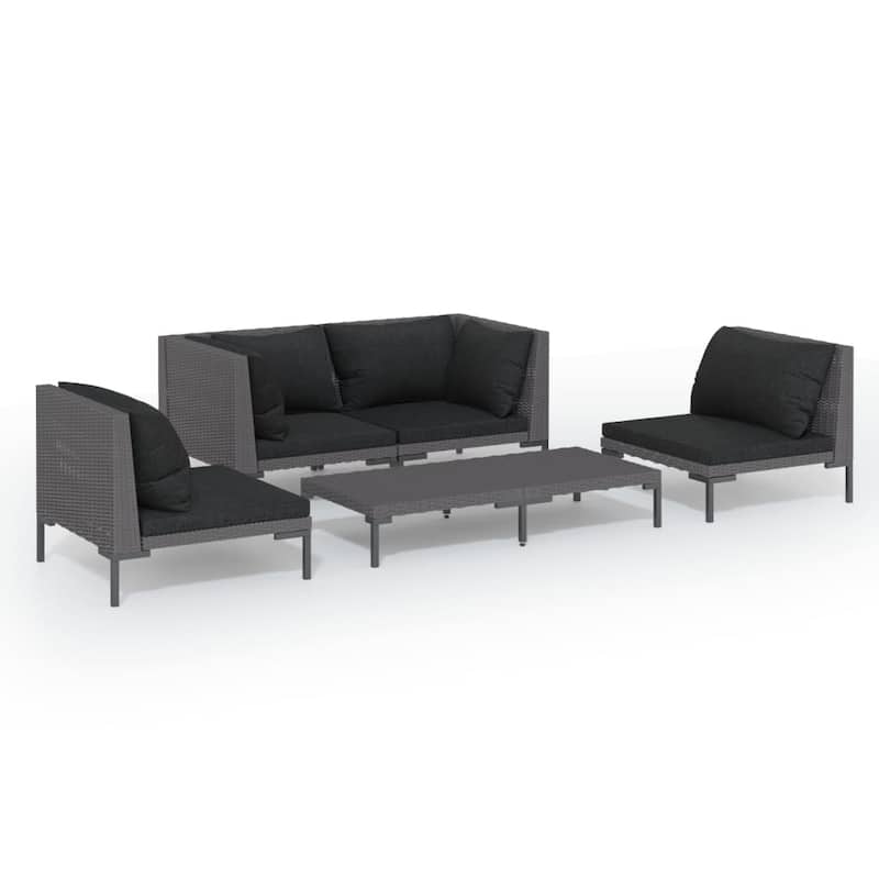 vidaXL Patio Lounge Set Outdoor Sectional Sofa Set Table Poly Rattan Dark Grey - 27.6" x 27.6" x 24"