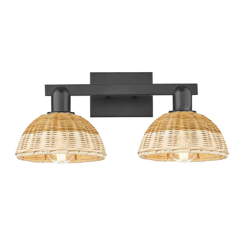Innovations Lighting 716-2W-11-16 Natural Ballston Dome Vanity 2 - Matte Black / Natural