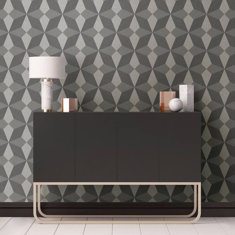 A-Street Prints Valiant Grey Faux Grasscloth Geometric Wallpaper