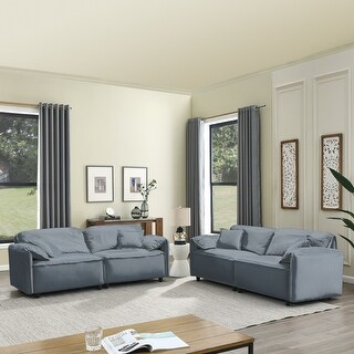 Blue Modern Velvet Upholstery Living Room Sofa Set with Pillows (2x 3 ...