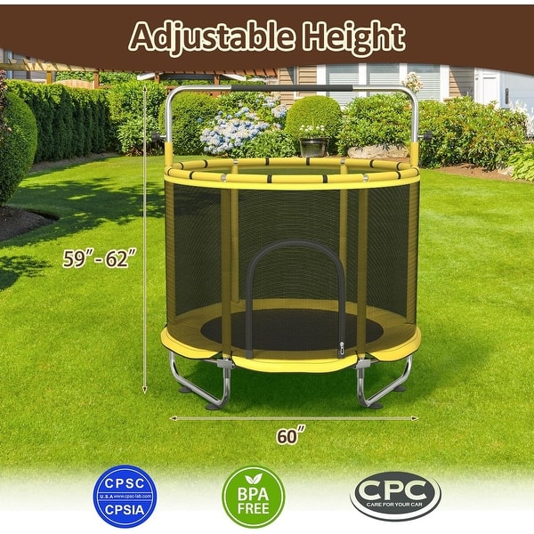 dimension image slide 0 of 2, Kids Trampoline, Adjustable Toddler Trampoline with Safety Enclosure