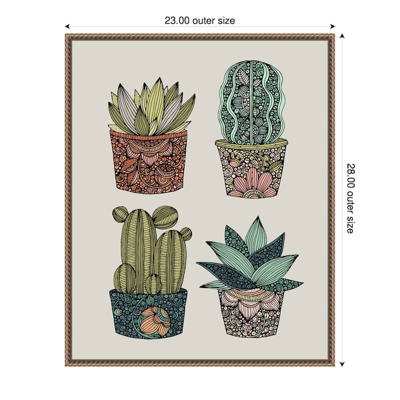 Boho Little Succulents by Valentina Harper Framed Canvas Wall Art Print - Sylvie Beaded Gold - 23 x 28 in
