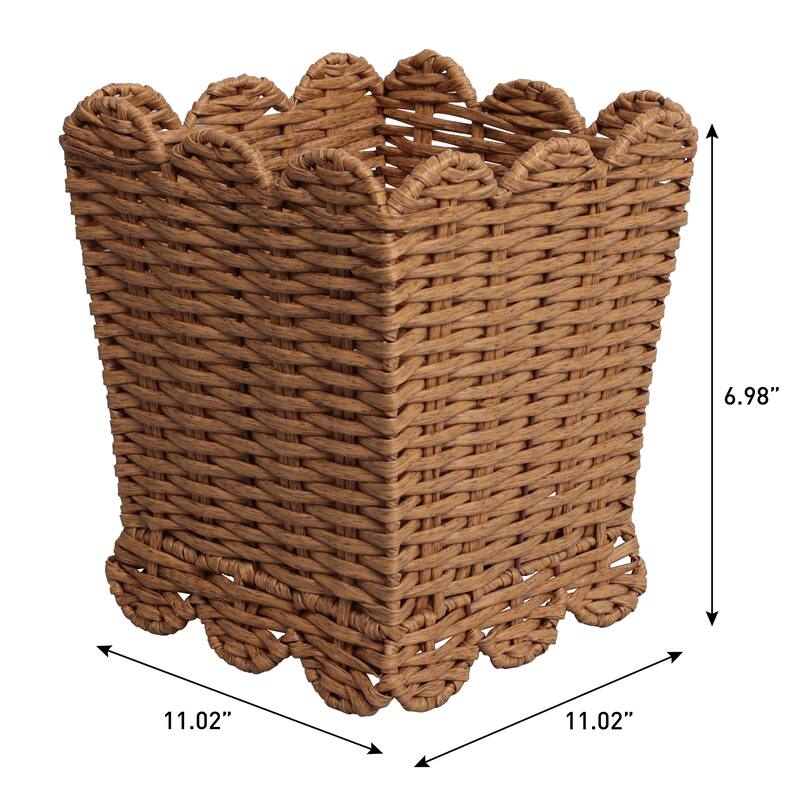 Silas Farmhouse Resin 3.3-Gallon Tapered Square Wicker Watebasket with Scalloped Edge (Set of 2)