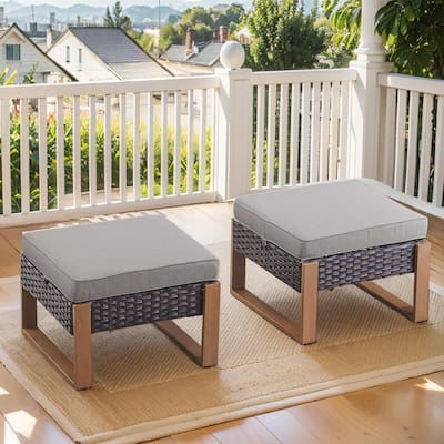 Wicker Rattan Outdoor Footstool Footrest Seat - Brown