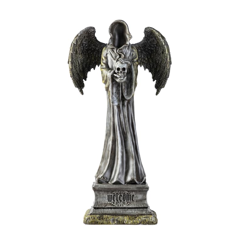 Glitzhome 24"H LED Halloween Indoor/Outdoor Grim Reaper Figurine Porch Decor Light-up Face with Timer