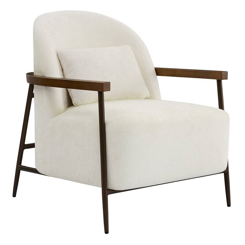 Spruce & Spring Anthony Modern Upholstered Faux Sherpa Chair with Wood Arms&Metal Legs