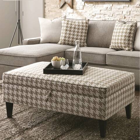 Houndstooth Pattern Upholstered Storage Bench Ottoman