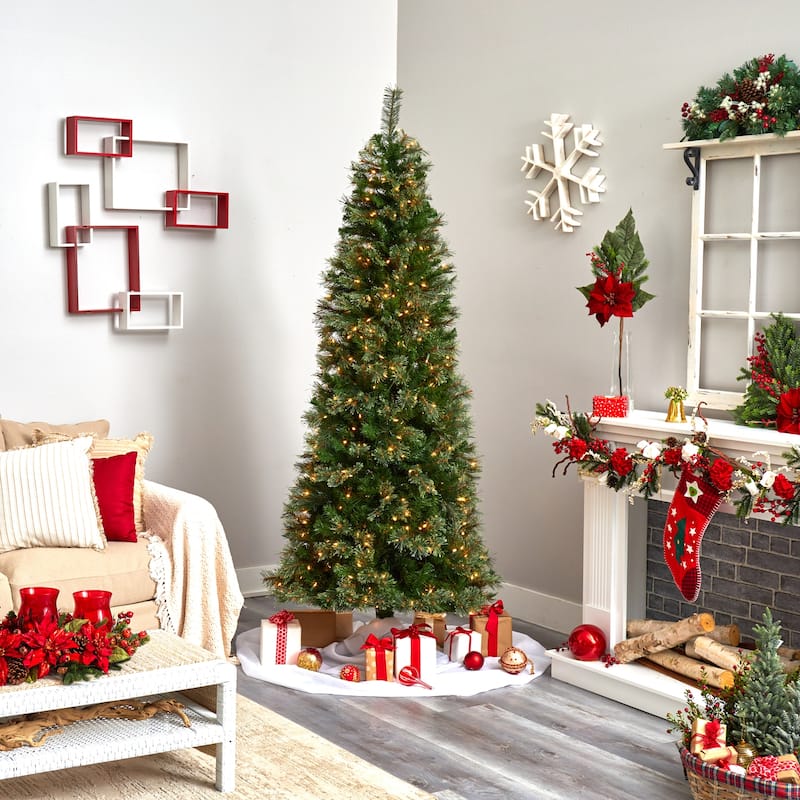 7.5ft. Cashmere Slim Artificial Christmas Tree with Clear Lights - Sleek Elegant Holiday X-Mas Display