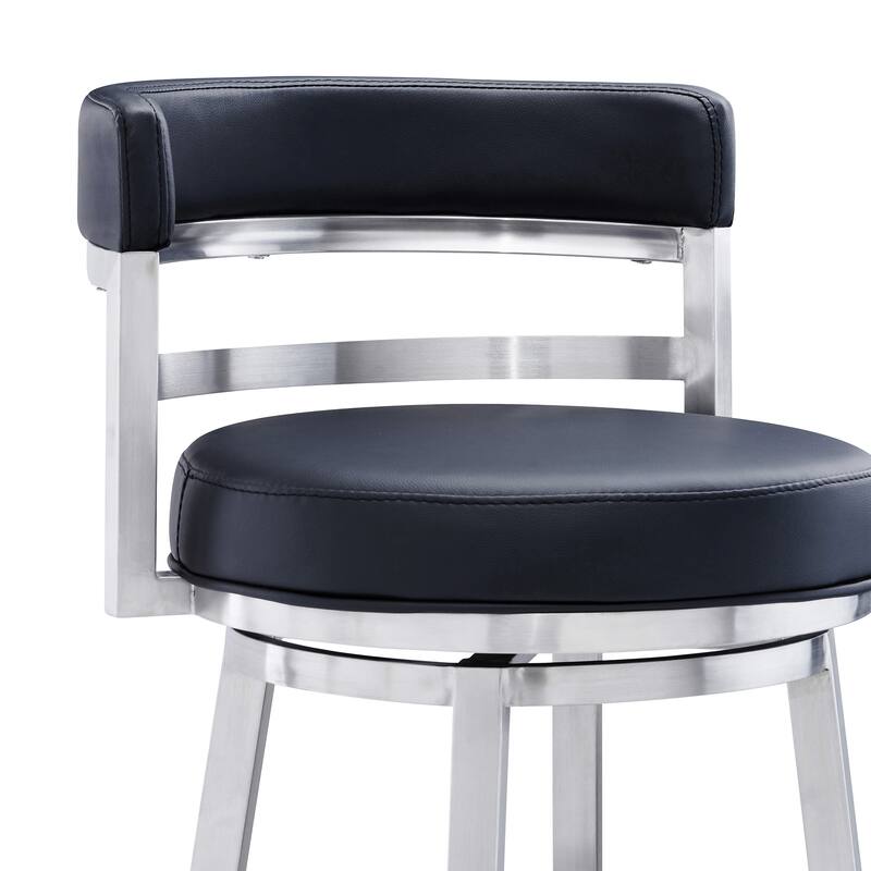 Titana Faux Leather Upholstered Swivel Bar/Counter Stool in Brushed Stainless Steel