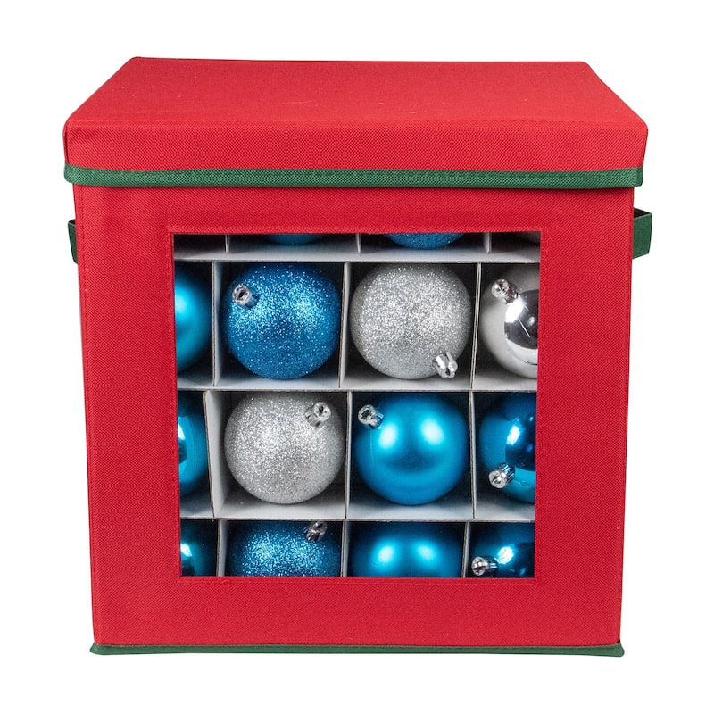 12" Red Green Christmas Ornament Storage Bag with Removable Dividers