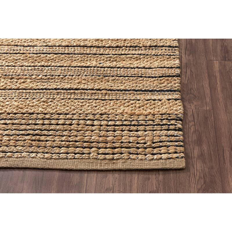 Sevita Nevaeh Tan/Black Striped Handmade Jute Blend Farmhouse Indoor Area Rug