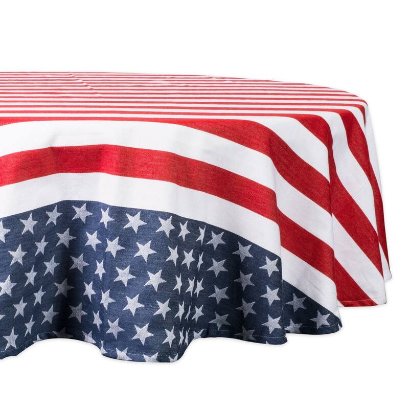 Stars and Striped Americana Cotton Round Tablecloth - 70" - Red and Blue