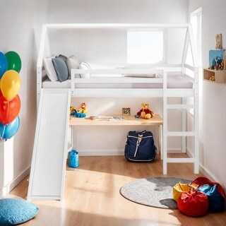 Contemporary Design Twin Loft House Bed with Ladder and Slide, Maximized Space Saving, Health and Comfort