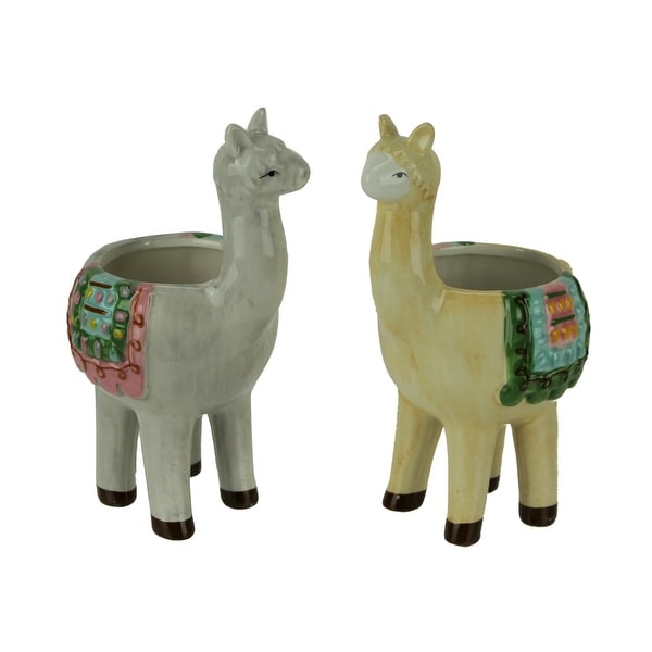 Colorful Festive Llama Love Decorative Planters Set of 2 Small - 7.75 X 4.5 X 3.75 inches