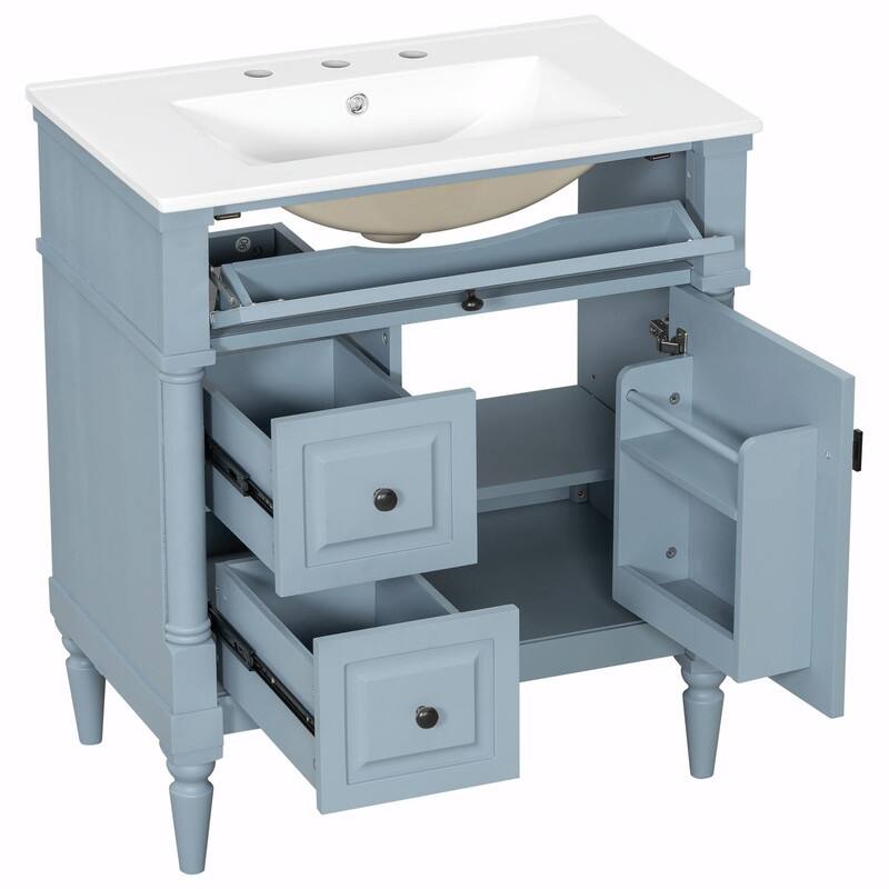 36" Bathroom Vanity with Sink, Freestanding Bathroom Cabinet with Ceramic Basin, Flip Drawer