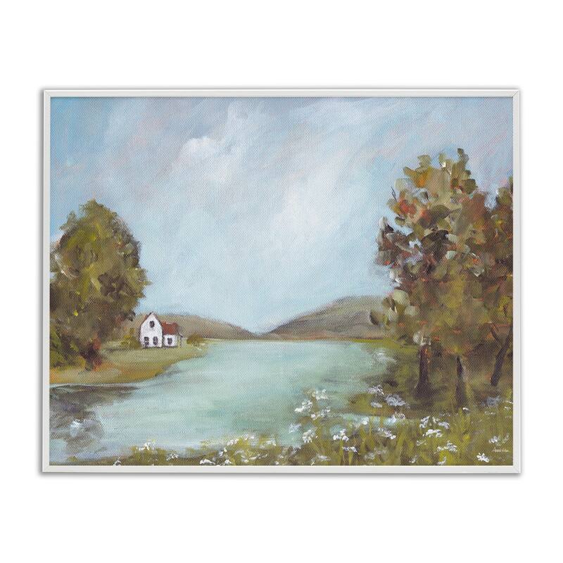 Stupell Distant Cottage Across River Framed Giclee Art Design By Amanda Hilburn - 14 x 11 - White