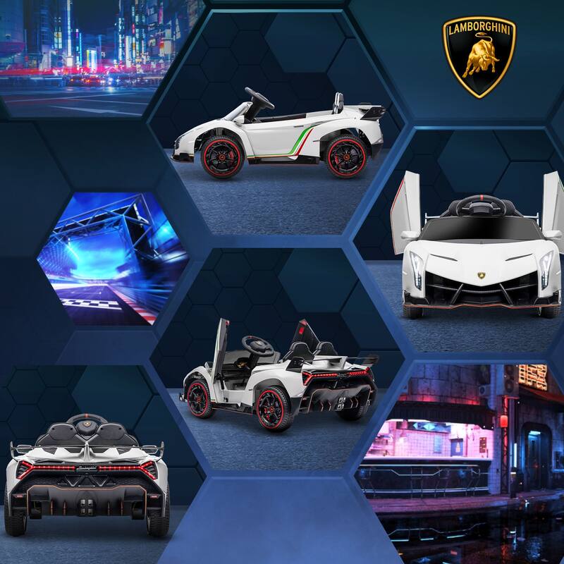Lamborghini Veneno 12V Kids Electric Car with Bluetooth, Remote Control, Butterfly Doors, and Suspension for Indoor Use