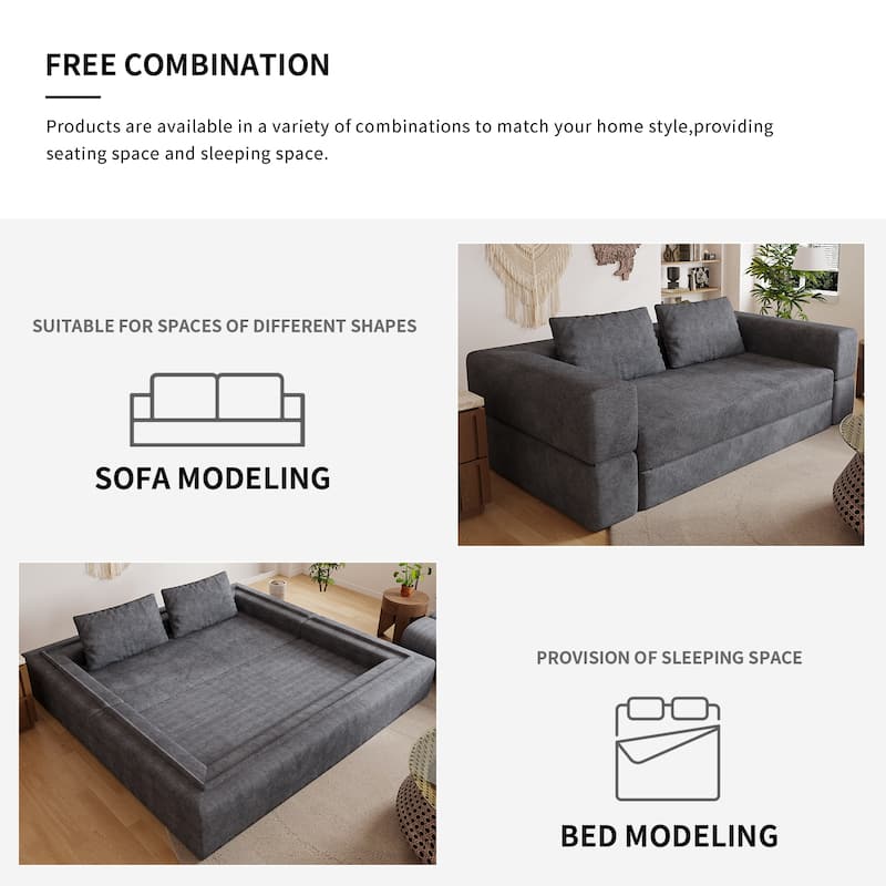 Folding Memory Foam Sleeper Sofa Bed Chenille Floor Couch Convertible into Sleeping Mattress with Rectangle Pillow and Cushions