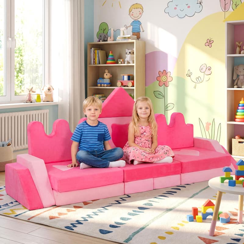 Gymax 14 Piece Kids Play Couch Modular Foam Climbing Blocks for Kids