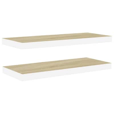 Zyno Wall Shelf Set of 2, 32 Inch Natural White and Oak Brown Finish