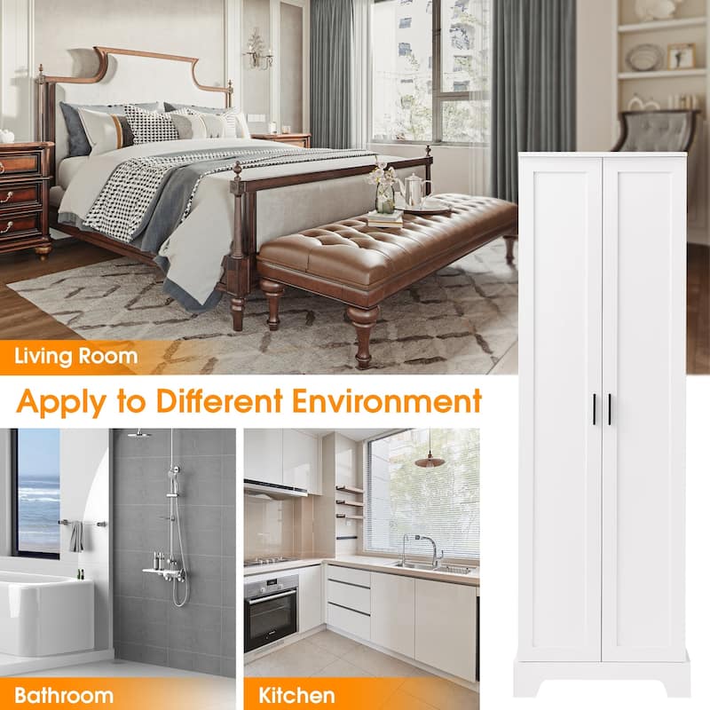 23 in. W x 71 in. H MDF Bathroom Storage Cabinet with Two Doors and Adjustable Shelves - 23" x 71" in.