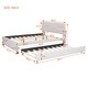 preview thumbnail 9 of 16, Linen Fabric Platform Bed with Brick Pattern Headboard, with Twin XL Trundle, Queen Size