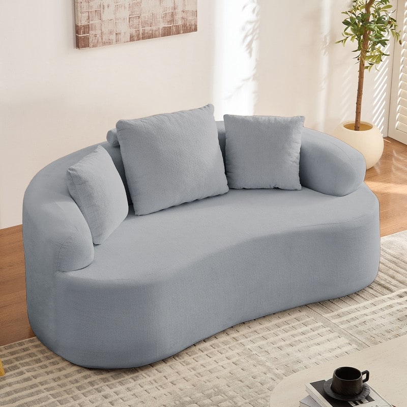 Mixoy Compact Loveseat Sofa with Chenille Upholstery,No Assembly Curved Couch for Small Spaces,Apartment - 67"W × 35"D × 27"H - Light Grey
