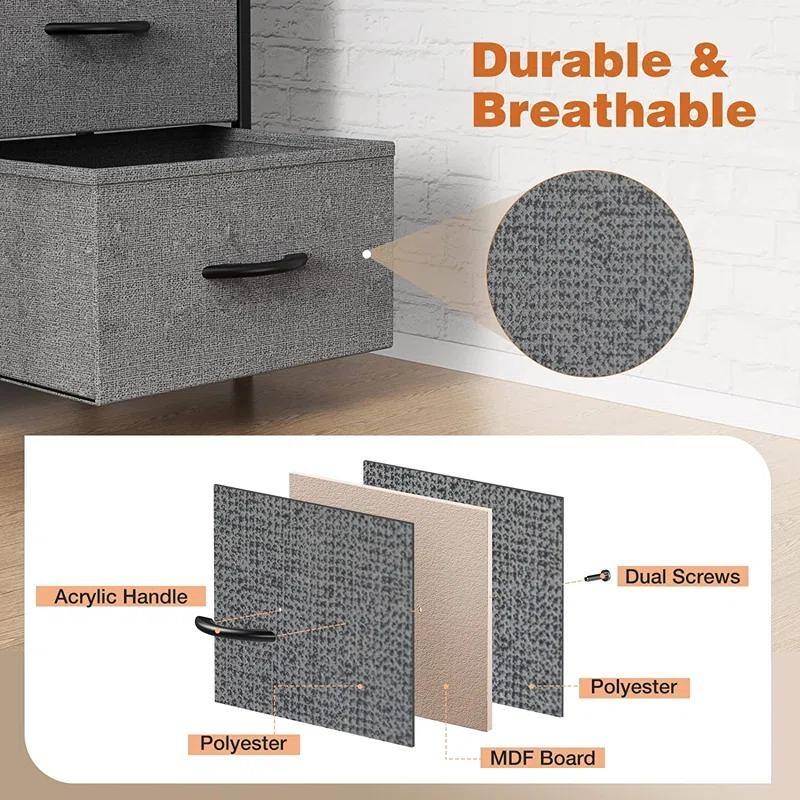 Tall Dresser Storage Tower with 9 Fabric Drawers, Grey