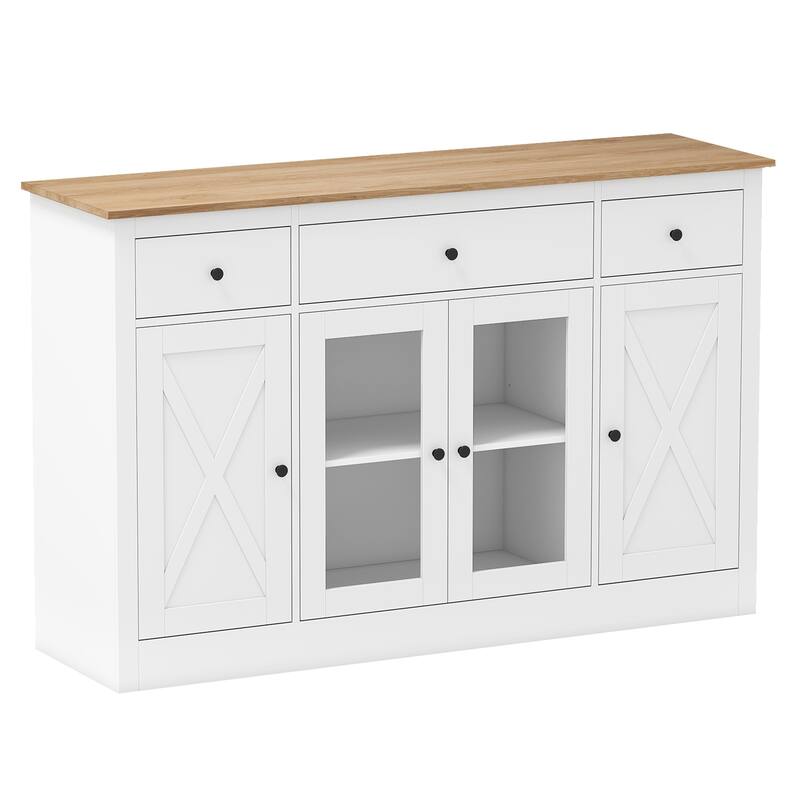 Gymax 55'' Large Buffet Sideboard w/ 3 Drawers 2 See-through Doors