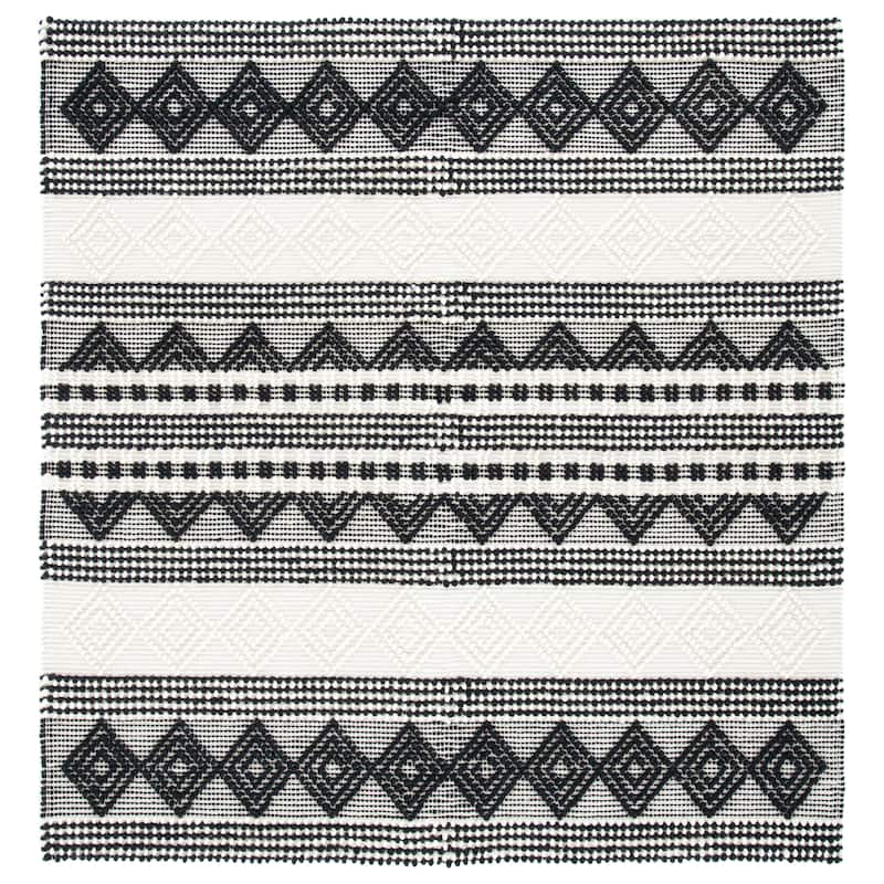 SAFAVIEH Handmade Natura Annedorte Wool Rug - 4' Square - Black/Ivory - Square