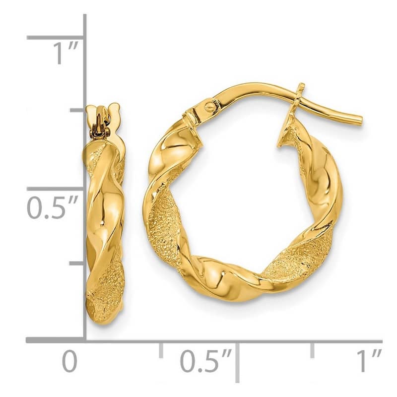 Curata 14k Yellow Gold Polished and Textured 17x3mm Twisted Hoop Earrings