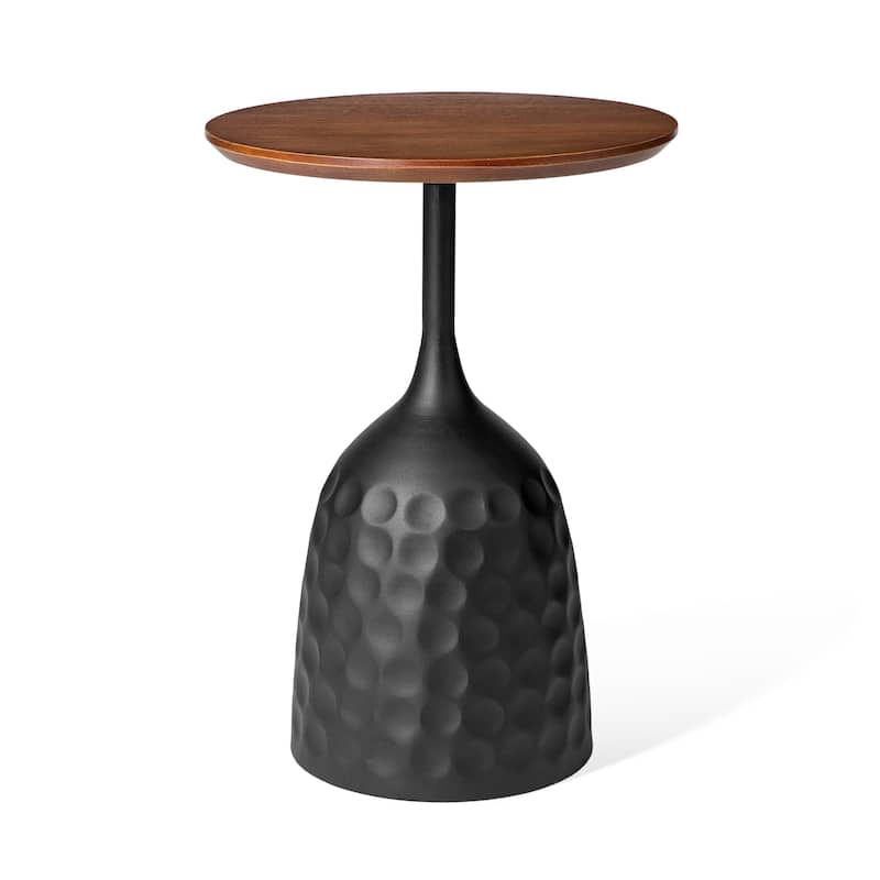 Glitzhome 22.25"H Metal Wine Bottle Shaped Accent Table With Wooden Top