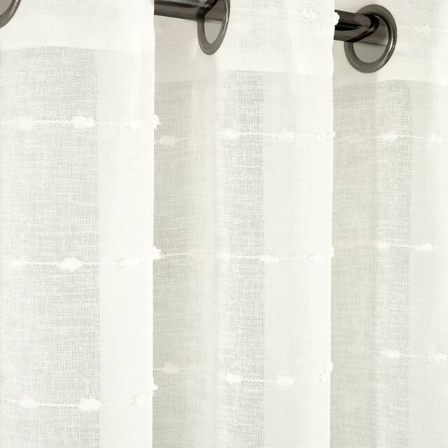 Lush Decor Farmhouse Textured Grommet Sheer Window Curtain Panel Pair