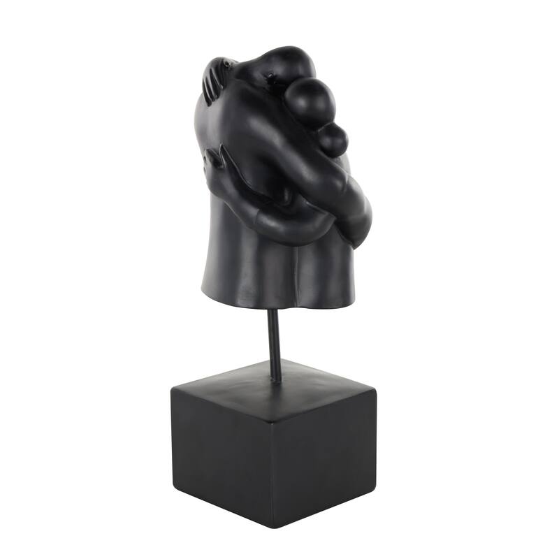 Black Resin Hugging People Decorative Sculpture with Square Base