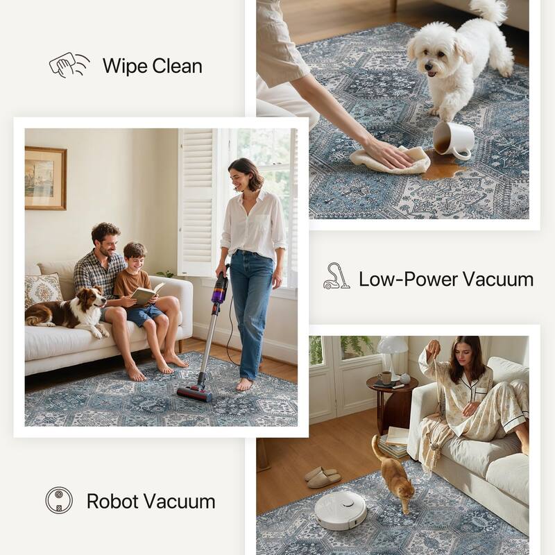 Mcow Vintage Wood-Tone Low-Pile Washable Non-Slip Area Rug