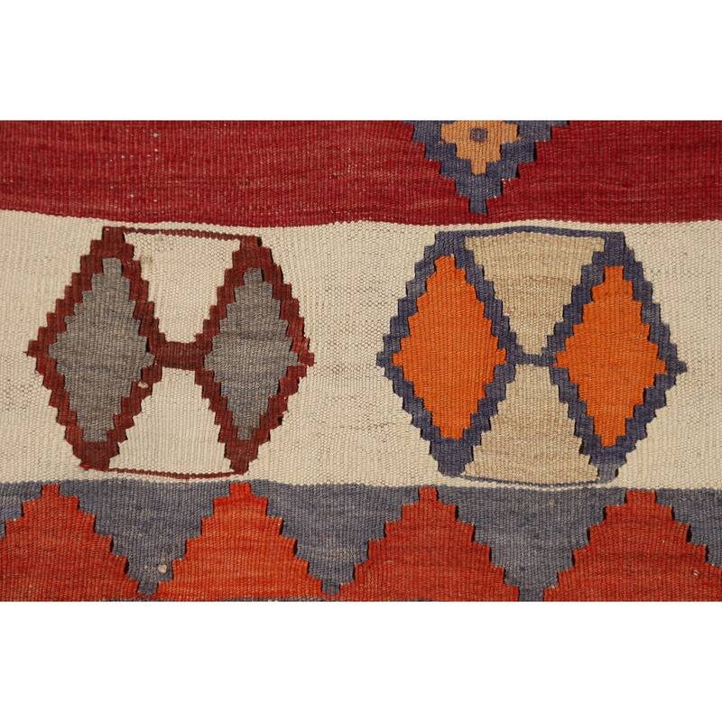 Kilim Qashqai Persian Vintage Rug Flatweave Tribal Red Wool Carpet - 4'5"x 8'1"