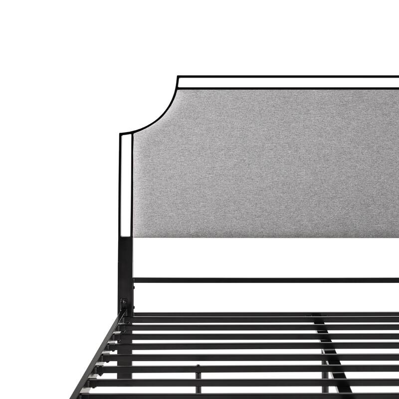 Classic Transitional Queen Bedframe with Removable Upholstered Insert and Powder-Coated Steel